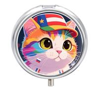 Colorful Cat National Flag3 Travel Pill Case with Compartment for Cats and Cats, Mini Size Metal Pill Box for Pocket Wallet, Pill Organizer Three
