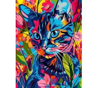 Colorful Cat Paint by Numbers for Adults with Frame, Large Paint by Number Canvas Kits, DIY Color Oil Painting Acrylic Paints with Brushes, Hobbies for Adults Women, Home Wall Decor 50x70cm J8-321