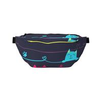 Colorful Cat Paws Smiling Kitty Heart Line Travel Crossbody Chest Bag Compact Festival Bum Bag for Running, Hiking, Cycling, Workouts