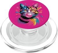 Colorful Cat Pink Glasses Bubblegum Paint Splash Art PopSockets PopGrip for MagSafe