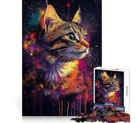 Colorful Cat Portrait 1000 Pieces Jigsaws Adults Puzzles Gifts Brain Exercise Color Fast Pattern Build (50x75cm)