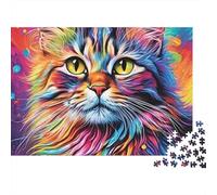 Colorful Cat Portrait 1000pc Rainbow Cat Art Thick Cardboard Jigsaw Puzzle for Stress Relief Seekers Christmas Gathering Home Decor Home Leisure Time Social Icebreaker 52x38cm/1000pcs