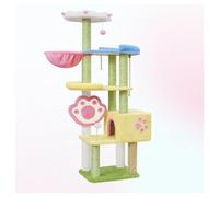 Colorful Cat Tree with Claw-Shaped Lookout Platform Scratching Post Hanging Balls Multi-Level Cat Tower H125/160cm (49.2/63") Includes Cat House and Grooming Brush Wrapped in Colorful Sisal Rope