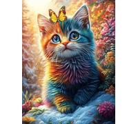 Colorful Cat with A Crown in A Flower Garden 300 Pieces Classic Jigsaw Puzzle Science Fiction Magical Dream Puzzle for Adults Concentration Training Wall Art Mental Exercise Halloween Premium Cardbo