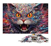 Colorful Cat with Big Eyes 1000Pc Adults Jigsaw Puzzle Wooden Puzzles Challenging Brain Teaser for Teenagers, Family Game Night Fun 50x75CM/19.68x29.52inch