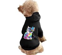 Colorful Cat with Butterfly Printed Dog Hoodie Breathable Soft Cat Sweatshirt for Small Medium Large L