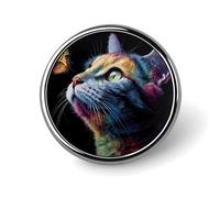 Colorful Cat with Butterfly Round Lapel Pins Button Brooch Pin Badge Clothes Accessories for Men Women