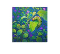 Colorful Caterpillar Hanging on Green Leaf Poster Modern Wall Art Canvas Aesthetic Decoration Painting 20x20inch(50x50cm) Unframe-style