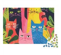 Colorful Cats 3-Layer Cardboard 1000 Pc Colorful Cats & Dogs Art Classic Puzzle, Ultra Difficult, Stress Relief, Wall Decor & Gift for Puzzle Lovers 70x50cm/1000pcs