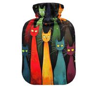 Colorful Cats Black Hot Water Bottles with Soft Velvet Cover Warm Water Heat Bottles for Menstrual Cramps Pain Relief Medium