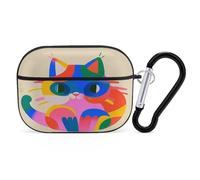 Colorful Cats Earbuds Organizer Shockproof Protective Airpods Pro Cover with Carabiner Clip Anti Fall Carrying Earphone Case Cover for Airpods Pro 2nd Generation Black