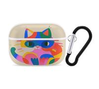 Colorful Cats Earbuds Organizer Shockproof Protective Airpods Pro Cover with Carabiner Clip Anti Fall Carrying Earphone Case Cover for Airpods Pro 2nd Generation White