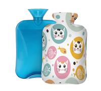 Colorful Cats Face Fish Hot Water Bottle with Cover, 2L Large Capacity Hot Water Bag for Hot Cold Compress, Hand Feet Warmer, Neck Shoulder Pain Relief