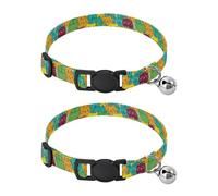 Colorful Cats Faces Pet Collars 2 Pack Soft Polyester Pet Collar Adjustable Length 10.6" to 17.1"