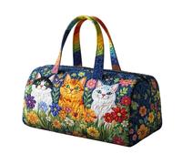 Colorful Cats Floral Quilted Weekender Bag Overnight Duffel Lightweight Large Carry On with Zipper for Travel Daily Use (16 x 8 x 8 inches)