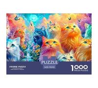 Colorful Cats Gather by A Stream in A Vibrant, Flowery Landscape 1000-Piece Jigsaw Puzzle Dreamy Cute Cat - Brainteasing Challenge for Adults & Kids 70x50cm/1000pcs