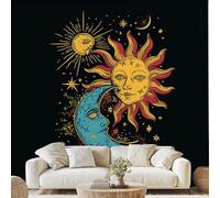 Colorful Celestial Bodies Face Wall Paper Psychedelic Retro Sun Moon Art Photo Wallpaper 3D Effect 500x350 cm Star Dot Mural for Bedroom Living Room Non-Woven Poster Decoration wa186k