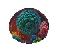 Colorful cell bodies One Size Double-layer shower cap prevents hair from getting tangled during showering and skincare.