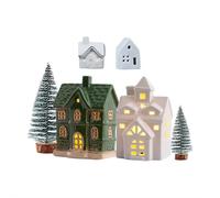 Colorful Ceramic Christmas Village Houses Set, Porcelain Christmas Village Figurines, Lighted Xmas Winter Villages Buildings House, Holiday Farmhouse Rustic Decor for Home Table Room