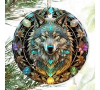 Colorful Ceramic Wolf Christmas Ornament, Wolf Ornaments for Christmas Tree, Holiday Decorations, Christmas Decor, Wolf Lovers, Wolf Gifts, Christmas Ornament Gift Ideas