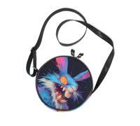 Colorful Chalk-style Menacing Rabbit Round Sling Bags Crossbody Womens Beauty with Adjustable Strap Small Handbags Walk the dog Canvas Messenger Purse