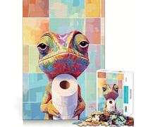 Colorful Chameleon Holding Toilet Paper Jigsaw Puzzles for Adults1000 Pieces DownTime Game Calm Daily Fun Challenge Nice Art (38x52cm)