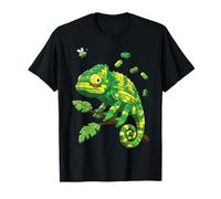 Colorful Chameleon Made from Bricks on Jungle Branch T-Shirt