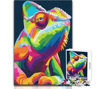 Colorful Chameleon Pop Art Illustration Teenager Jigsaw Puzzles 1000 Pieces Educational Observation Skill Game Perfect Meaningful Festive Gift Size 38x52cm