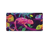 Colorful Chameleons Funny Desk Pad with Stitched Edges Non Slip Desktop Protector Mat for Laptop Keyboard