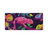 Colorful Chameleons Funny Desk Pad with Stitched Edges Non Slip Desktop Protector Mat for Laptop Keyboard