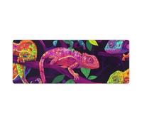Colorful Chameleons Funny Desk Pad with Stitched Edges Non Slip Desktop Protector Mat for Laptop Keyboard