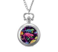 Colorful Chameleons Men's Pocket & Fob Watches Analogue Display Quartz Watch with Chain for Birthday Christmas Father's Day Silver-Style