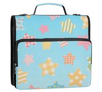 Colorful Checkered Stars 3 Rings Organizer Binder with Handle and Removable Shoulder Strap Easy to Carry School Binders Organizer for Office School Carpeta con cremallera