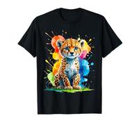 Colorful Cheetah Cub with Splash Art - Cute Animal Design T-Shirt