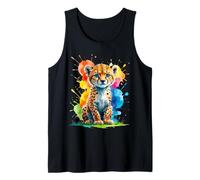 Colorful Cheetah Cub with Splash Art - Cute Animal Design Tank Top