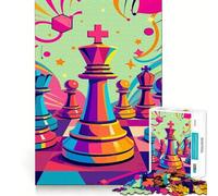 Colorful Chess Game Pop Art 1000 Piece Jigsaw Puzzle for Adults Logic Play Smooth Thick Family Enjoyable Home Art (50x75cm)