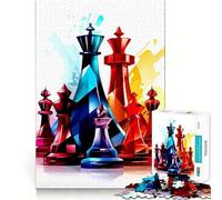 Colorful Chess Pieces Abstract Illustration 1000 Piece Jigsaws for Adults Puzzle Brain Calisthen Clear Color Hard Challenge Furniture Decor (38x52cm)