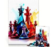 Colorful Chess Pieces Abstract Illustration Jigsaw Puzzles 1000 Pieces for Teenagers Brain Skill Smooth Connection Pattern Build Art Decor (50x75cm)
