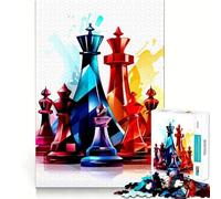 Colorful Chess Pieces Abstract Illustration Jigsaw Puzzles 1000 Pieces for Teenagers Brain Skill Smooth Connection Pattern Build Art Decor (50x75cm)