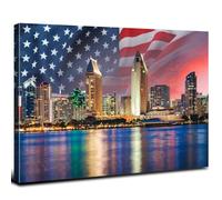 Colorful Chicago Wall Art Modern City Wall Decor Cityscape Pictures Canvas Prints Living Room Wall Decor USA Building Night Scene Painting Poster American Flag Artwork Bedroom Home Decoration 12x16"