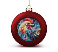 Colorful Chicken Christmas Tree Ornaments 1.6 Inch Shatterproof Pc Plastic Balls with Lanyard Baubles Hanging Christmas Ball Ornaments for Xmas Tree Holiday Party Wedding Home Decorations-red