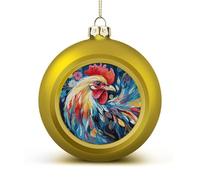 Colorful Chicken Christmas Tree Ornaments 1.6 Inch Shatterproof Pc Plastic Balls with Lanyard Baubles Hanging Christmas Ball Ornaments for Xmas Tree Holiday Party Wedding Home Decorations-Golden