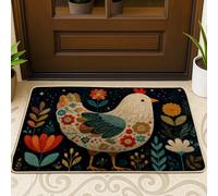 Colorful Chicken Doormat, Floral Pattern Indoor & Outdoor Entrance Decor, Rubber Non-Slip, Easy to Clean, Spring & Summer Welcome Mat 29x17 Inch