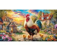 Colorful-Chicken-Flock-Feeding-in-Field Jigsaw Puzzles 1000Pc Educational Game Challenge Recycled Paper Impossible Hard Difficult for Adults and Kids Age 12 Years + 38x26/1000pcs