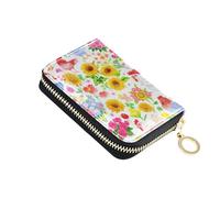 Colorful Chicken Spring Flowers Womens Wallets Leather RFID Blocking Card Holder Cute Funny Zipper Travel Wallet with Key Ring
