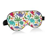 Colorful Childish Dinosaurs Birds Dinos Palm Tree Leaves Eye Masks Cover Blocks Light Sleep Mask Shade Cover Blindfold Relaxing Eyeshade Cover with Adjustable Head Strap for Men Women Kids