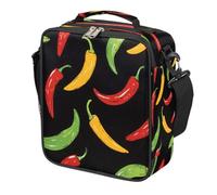 Colorful Chili Peppers Print Kids Lunch Bag for Boys Girls, Reusable Insulated Leakproof Lunch Box with Shoulder Strap, Toddler Cooler Tote for School Picnic Travel Beach Hiking Fishing