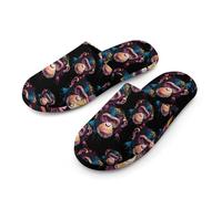 Colorful Chimpanzee Face Monkey Flannel Men's Slip-on Slippers Winter Warm House Shoes with Rubber Sole for Home Hotel