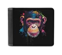 Colorful Chimpanzee Face Monkey Slim Leather Men's Wallets with 6 Card Holders Minimalist Billfold Travel Purse
