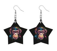 Colorful Chimpanzee Face Monkey Women Dangle Earrings Elegant Wooden Pendant Earring for Daily Wear Apricot Shaped